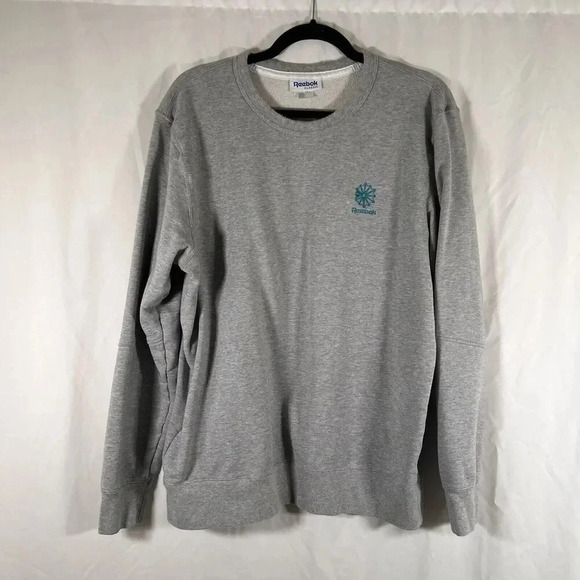 Reebok Classic Sweater Large Grey Long Sleeve Crew Neck 100% Cotton Pullover - Picture 1 of 9